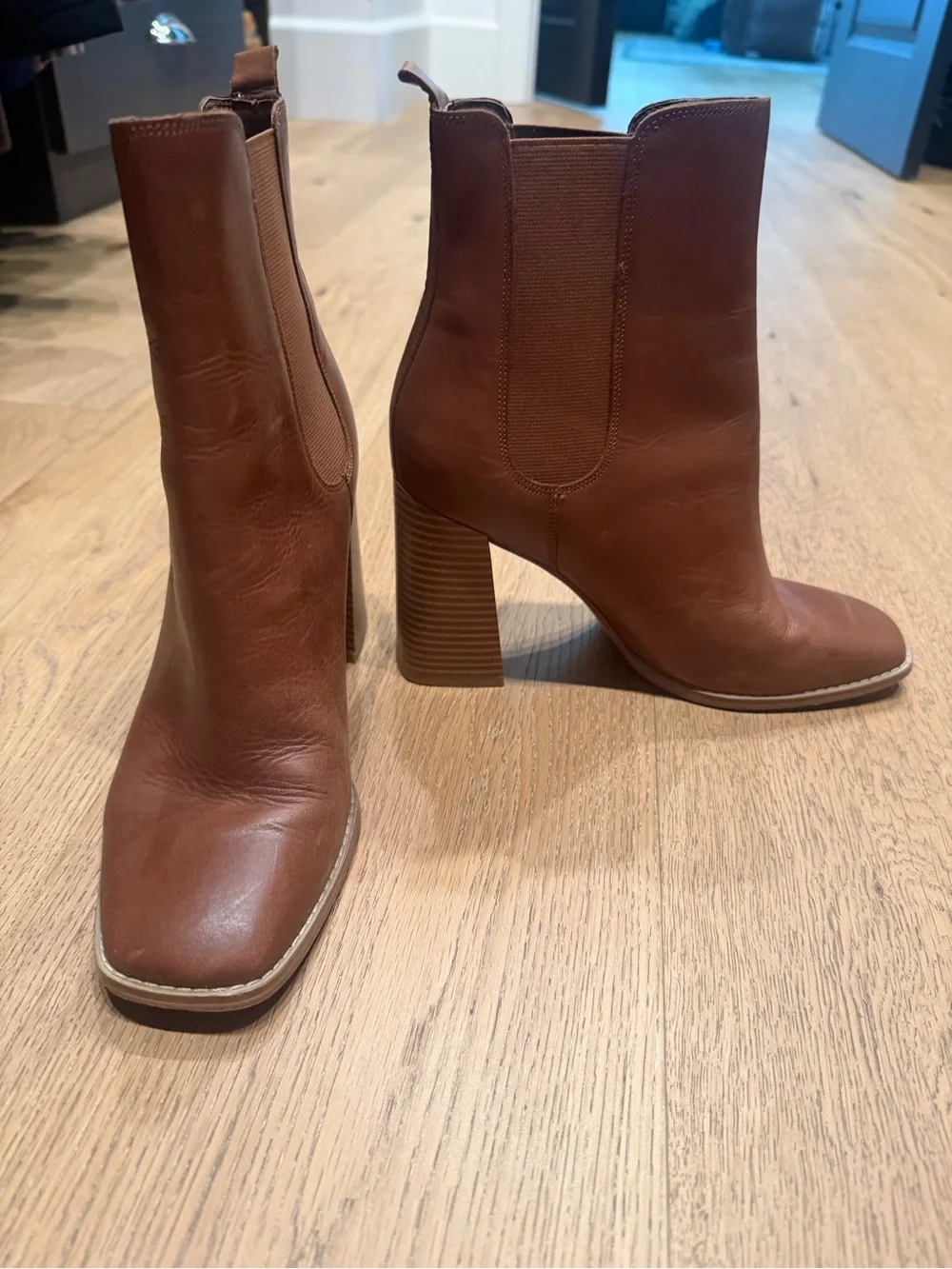 Nine West Brown Leather Block Heel Booties